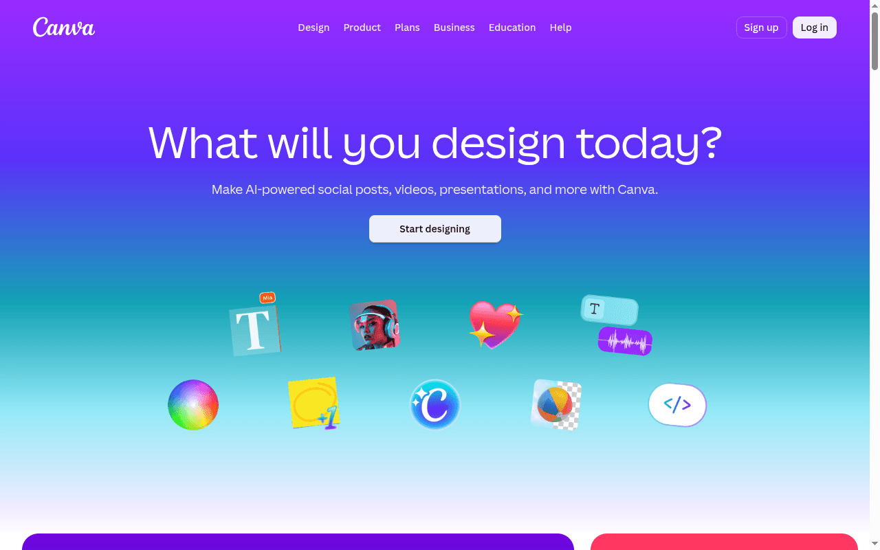 Canva landing page hero section at the time of the audit