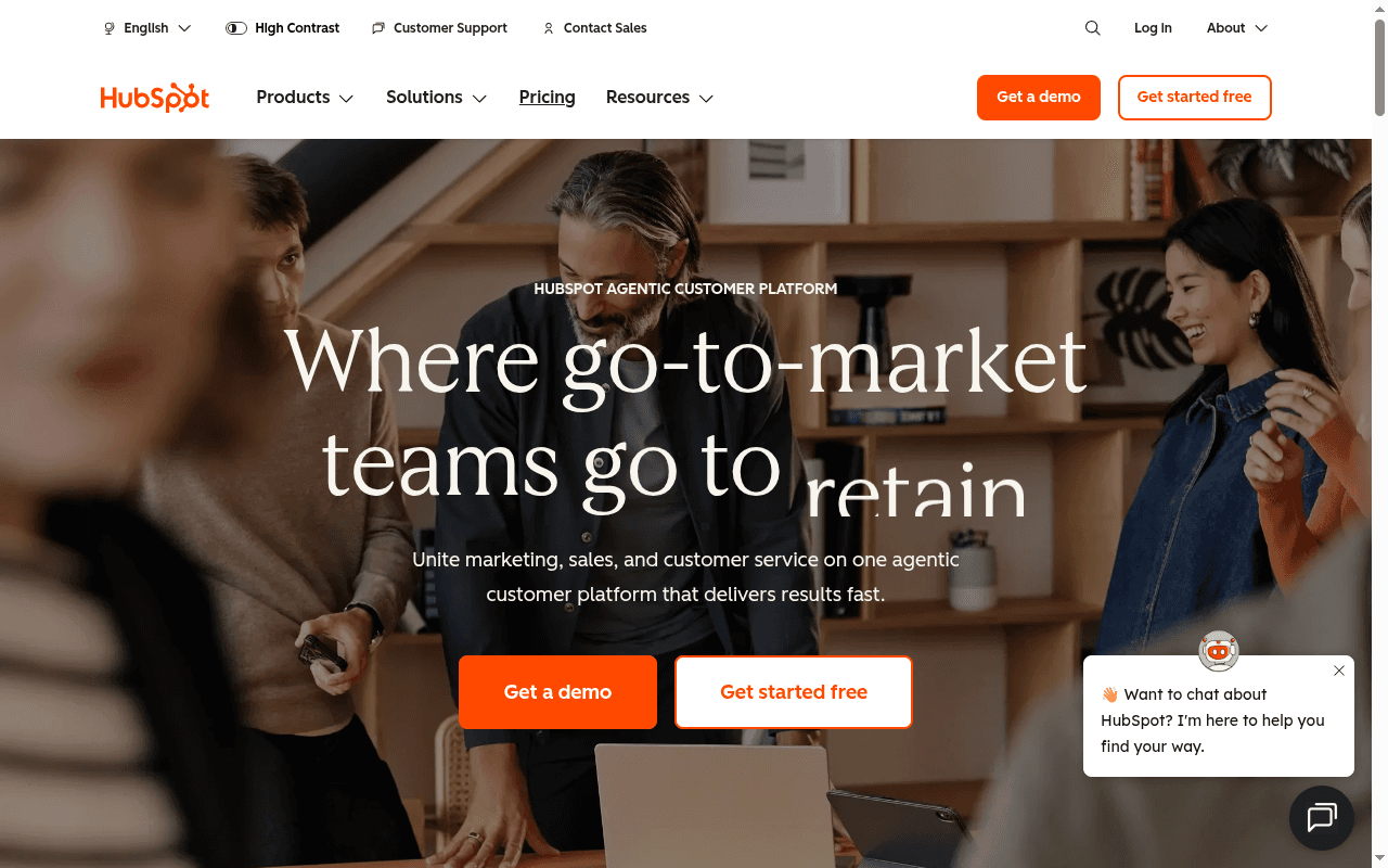 Hubspot landing page hero section at the time of the audit