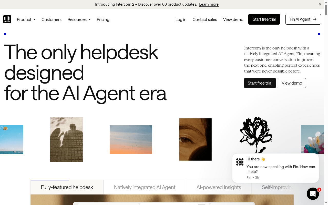 Intercom landing page hero section at the time of the audit