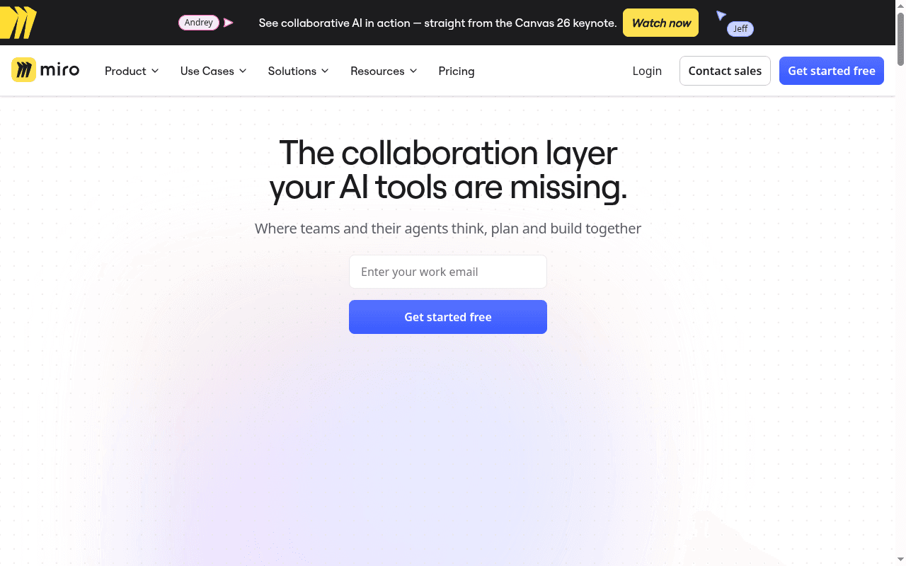 Miro landing page hero section at the time of the audit