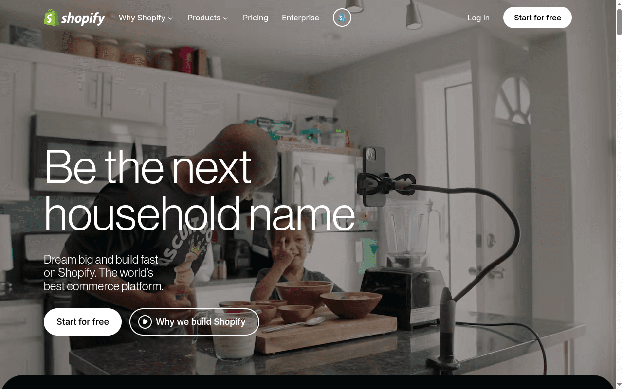 Shopify landing page hero section at the time of the audit