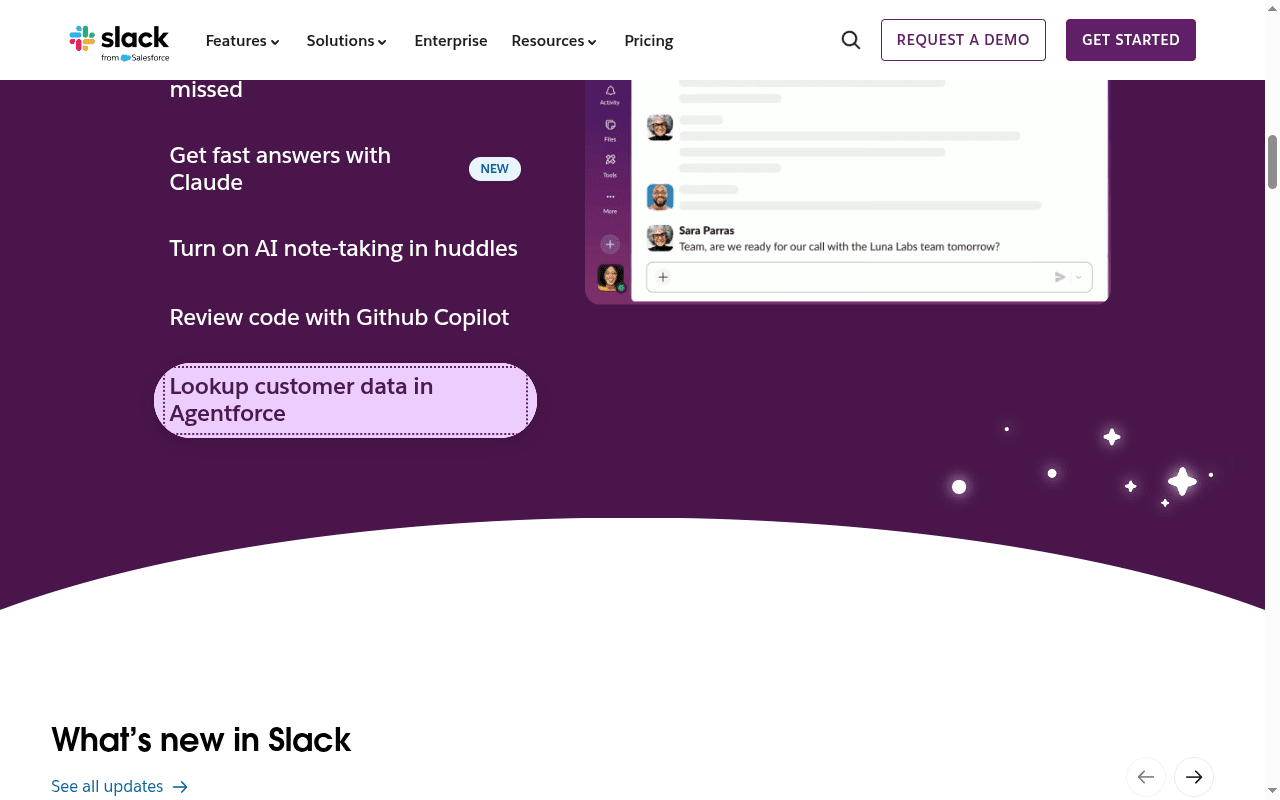 Slack landing page hero section at the time of the audit
